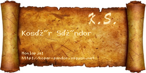Kosár Sándor névjegykártya
